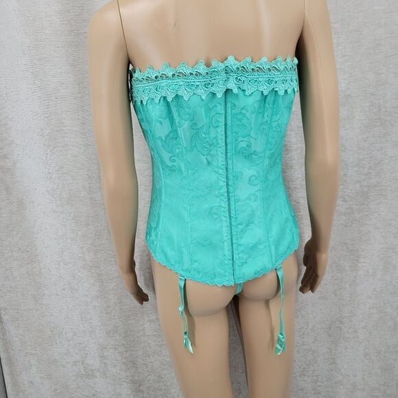 Frederick's of Hollywood Y2K Teal Mint Lace Up Corset Bustier and Matching Thong - Picture 5 of 12
